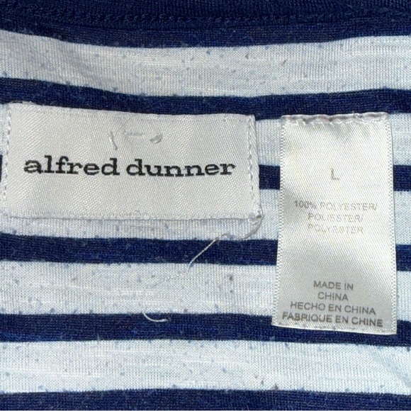 Alfred Dunner Navy Stripe Floral Tee Short Sleeve Casual Summer Top L - Picture 5 of 8